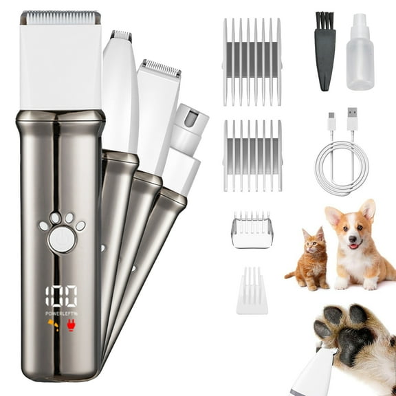 Skdwakiz Dog Grooming Clippers Kit - 4 in 1 Pet Shaver with 4 Comb Guides, IPX4 Waterproof Pet Hair Trimmer with LED Display/Fast Charge/Low Noise for Dogs and Cats