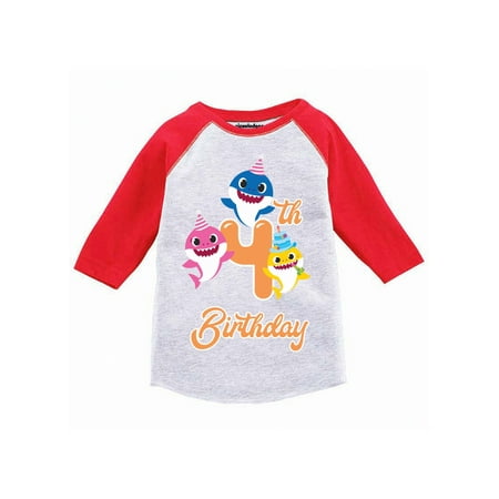 

4th Birthday Shirt - Long Sleeve Baby Shark Doo Doo Birthday Tee for 4 Years Old 4T