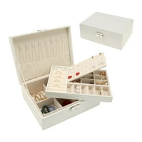Unique Bargains 2 Layer Jewelry Box PU Leather Jewelry Organizer Case Storage with Drawer White