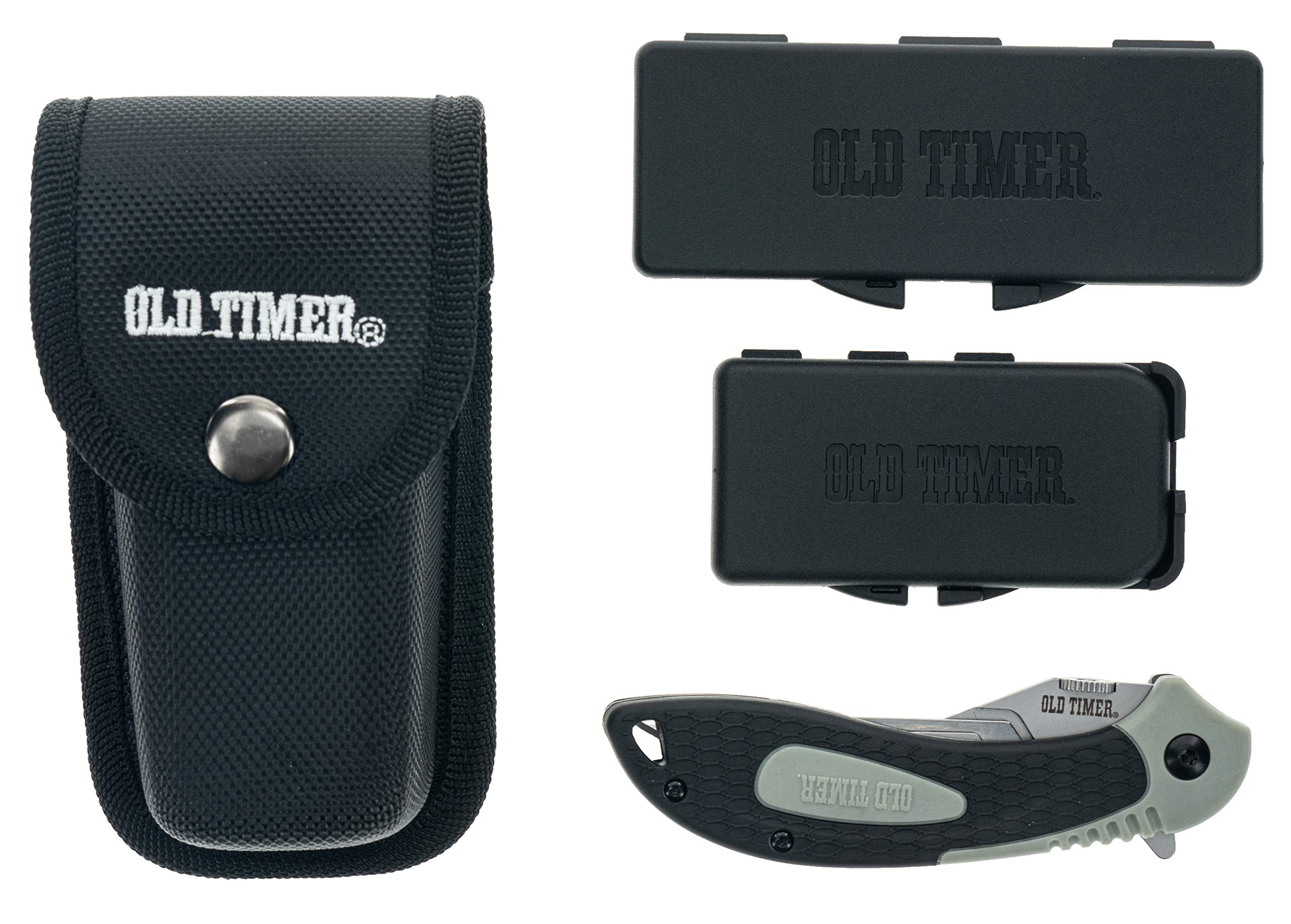 Old Timer Replaceable Blade Kit Pocket Knife 2.75" Drop Point 60A Satin Blade TPE Handle Black