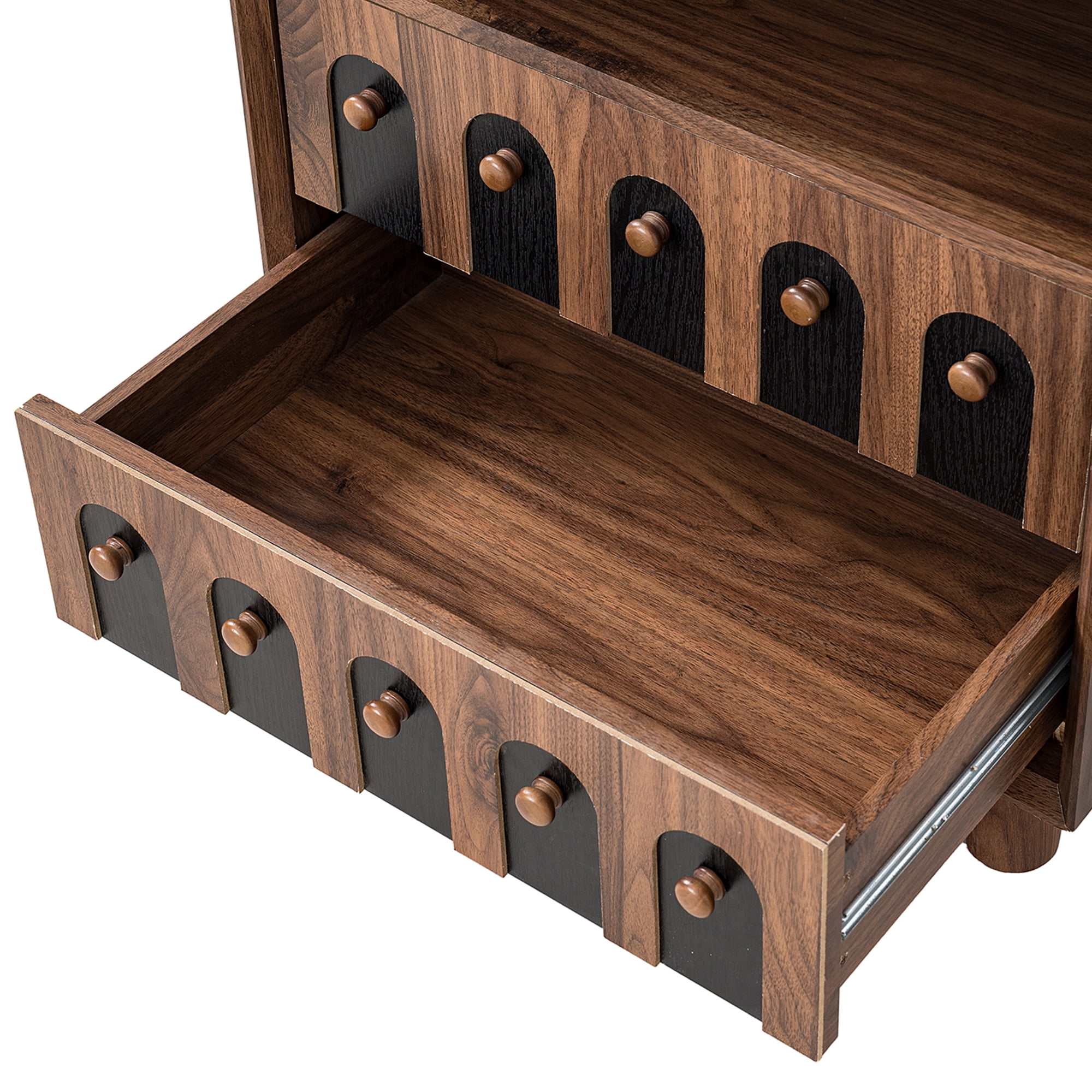 Mintazer Modern Nightstand with Charging Station, Bedside Table with 2 Mirrored Drawer, End Table for Bedroom Living Room, Walnut