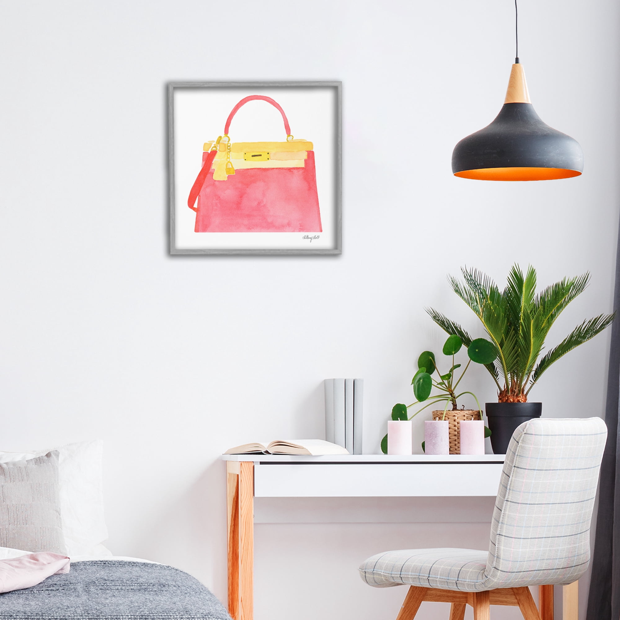 Stupell Industries Elegant Coral Handbag Gray Framed Giclee Art, design by Hillary Holt