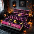 thumbnail image 2 of Homewish Gothic Skull Bone Bed Sheets for Girls, Halloween Candy Moon Full Size Sheets, Pink Purple Black, 4 Pieces (1 Flat Sheet, 1 Fitted Sheet and 2 Pillowcases), 2 of 4
