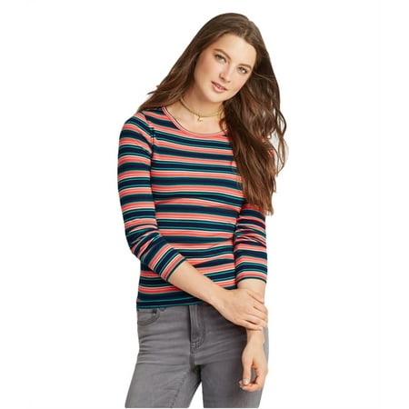 Aeropostale Womens Striped Ribbed Graphic T-Shirt