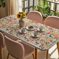 thumbnail image 3 of Boho Beige Flowers Table Cloths for 6 Foot Rectangle Tables, Spring Abstract Watercolor Floral Leaf Patio Waterproof Elastic Fitted Tablecloths, Washable Rectangular Table Cover for Camping, 3 of 8