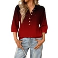 thumbnail image 2 of Garbnen Women's 3/4 Sleeve Shirts Fashion Gradient Womens Henley Shirts Spring Summer Three Quarter Sleeve Button T Shirts for Women, 2 of 5