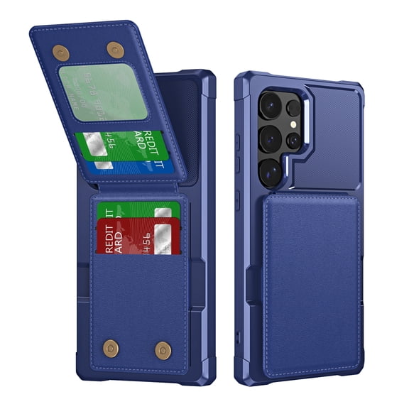 Sanwo for Samsung Galaxy S25 Ultra Wallet Case, PU Leather Flip Cover with Card Holder Slots & Kickstand, TPU Shockproof Protective Case,Darkblue
