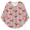 thumbnail image 4 of Cherries Women's V-Neck Blouse With 3/4 Ruffled Bell Sleeves Casual Top Ladies Blouses, 4 of 7