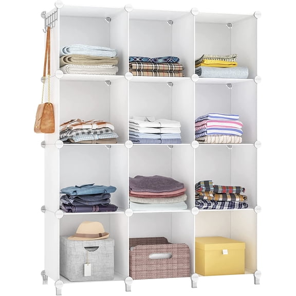 Closet Organizer, 12 Cube Closet Organizers and Storage, Portable Closet Shelves Clothing Storage, White