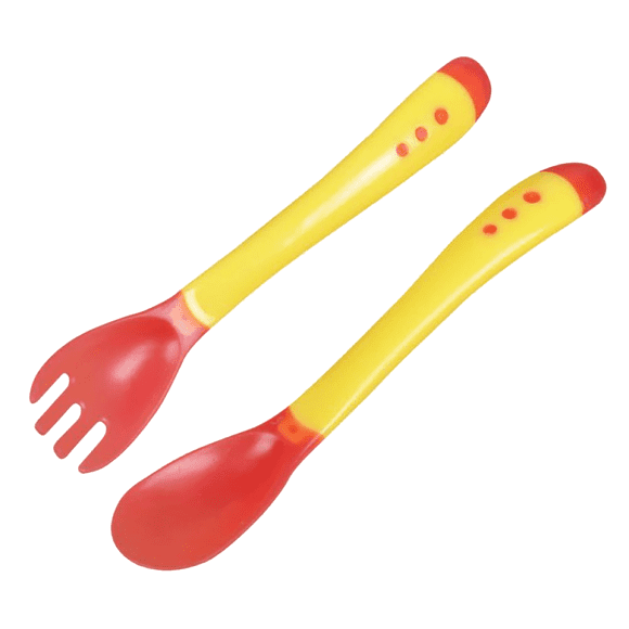 Clearing! Baby Spoons And Forks Feeding Set 2 Pack Soft Silicone Tip Heat Sensitive Toddler Utensils First Stage For Self Feeding Baby Heat Spoon Kit Multi Color Infant Spoons Yellow