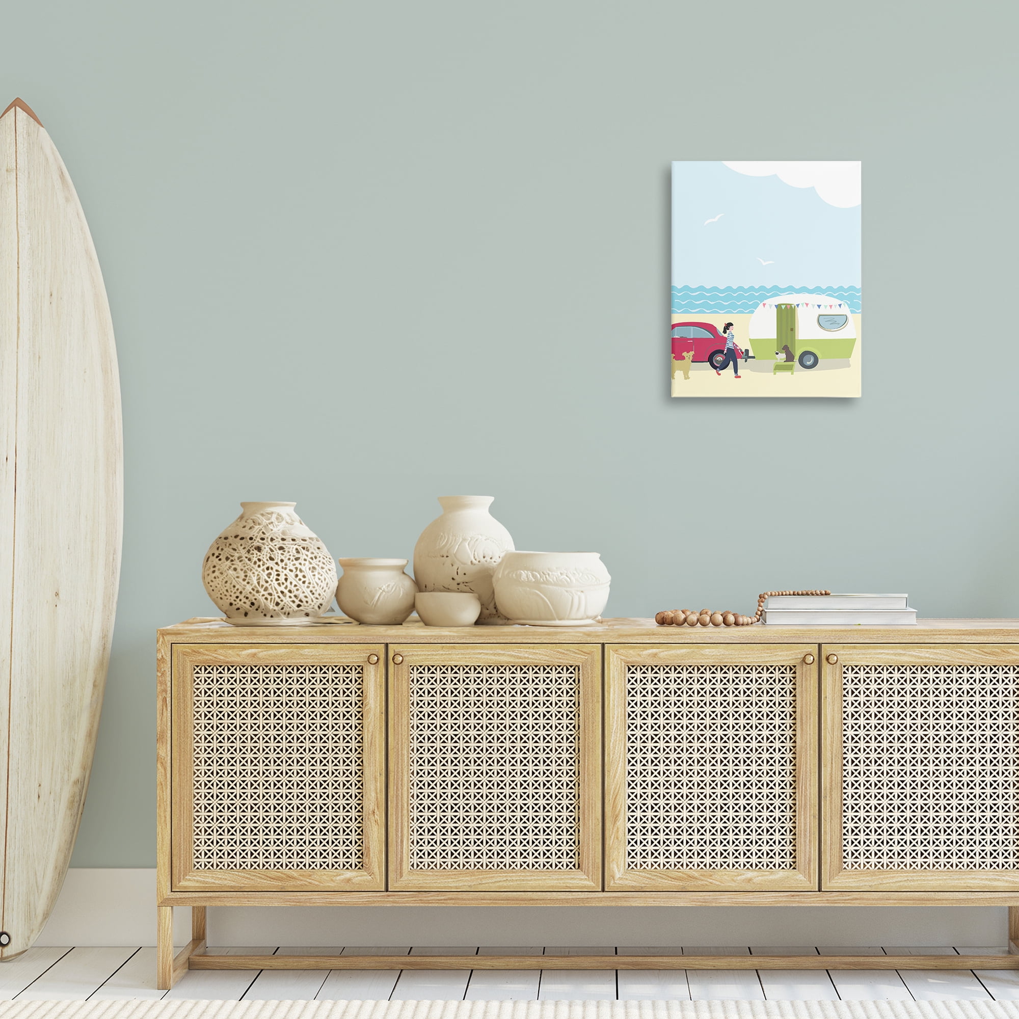 Stupell Industries Beach Day with Dogs Nautical & Beach Painting Wrapped Canvas Art Print Wall Art, 16 x 20