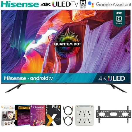 Hisense 55H8G 55-inch H8G Quantum Series 4K ULED Android Smart TV (2020) Bundle with 30-70 Inch TV Wall Mount + 2x HDMI Cable + 6-Outlet Surge Adapter
