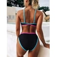 thumbnail image 5 of MLQIDK Women's Two Piece Bikini Set Color Block Halter Neck Swimsuit Push Up Top High Waisted Bottom Tummy Control Bathing Suit 2026 Summer Swimwear Black XL, 5 of 6