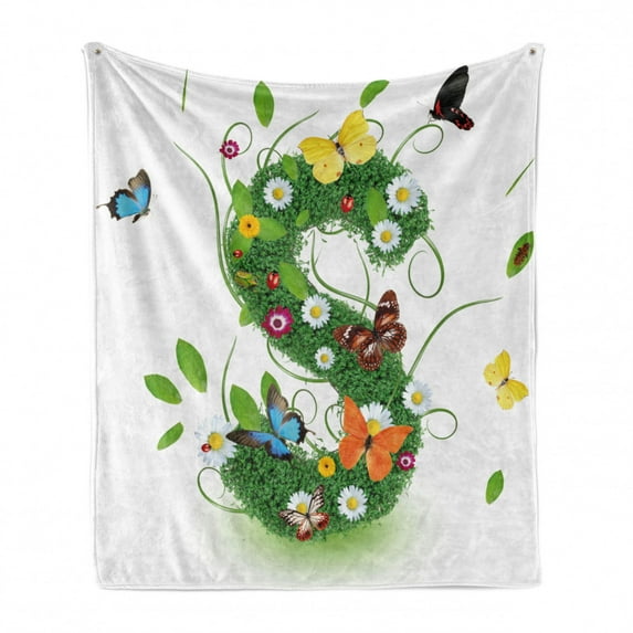 Letter S Soft Flannel Fleece Blanket, Multicolored Nature Inspired Alphabet Concept Healthy Green Leaves Foliage, Cozy Plush for Indoor and Outdoor Use, 70" x 90", Green Multicolor, by Ambesonne