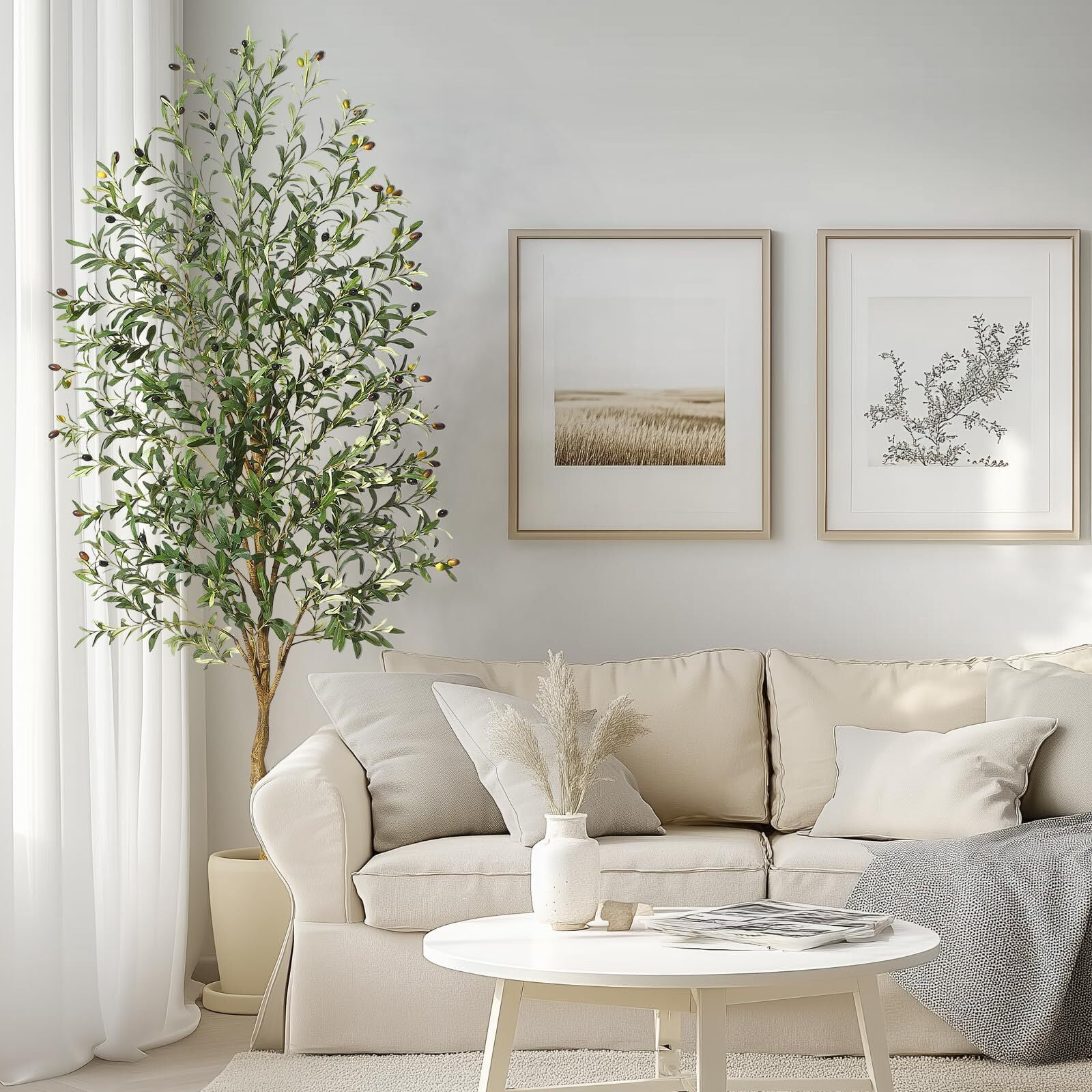 Faux Olive Tree 7FT, Fake Silk Plant for Living Room Decor, Indoor Fake Potted Tree with Green Leaves and Big Fruits