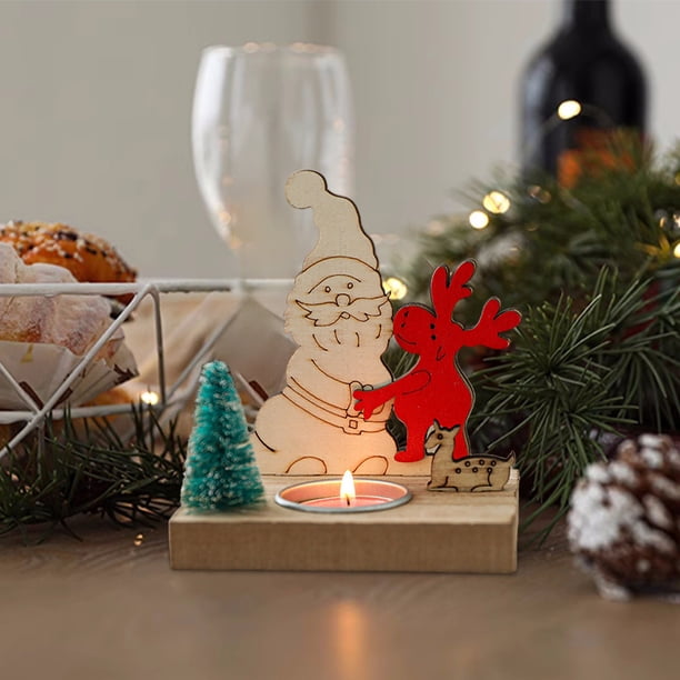 Puntoco Adornos de candelabros navideños Vela de cena Vela de té Adorno de escritorio Decoración de mesa de comedor Decoración de madera Vela decorativa Vela de Navidad
