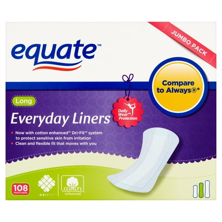 Equate Everyday Liners, Long, Unscented, 108 Ct