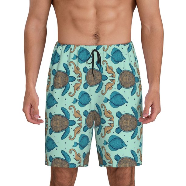 Fotbe Turtles And Seahorses Pantalones Cortos de Pijama para Hombre, Ropa de Dormir, Pantalones de Pijama Cortos para Hombre-X-Large