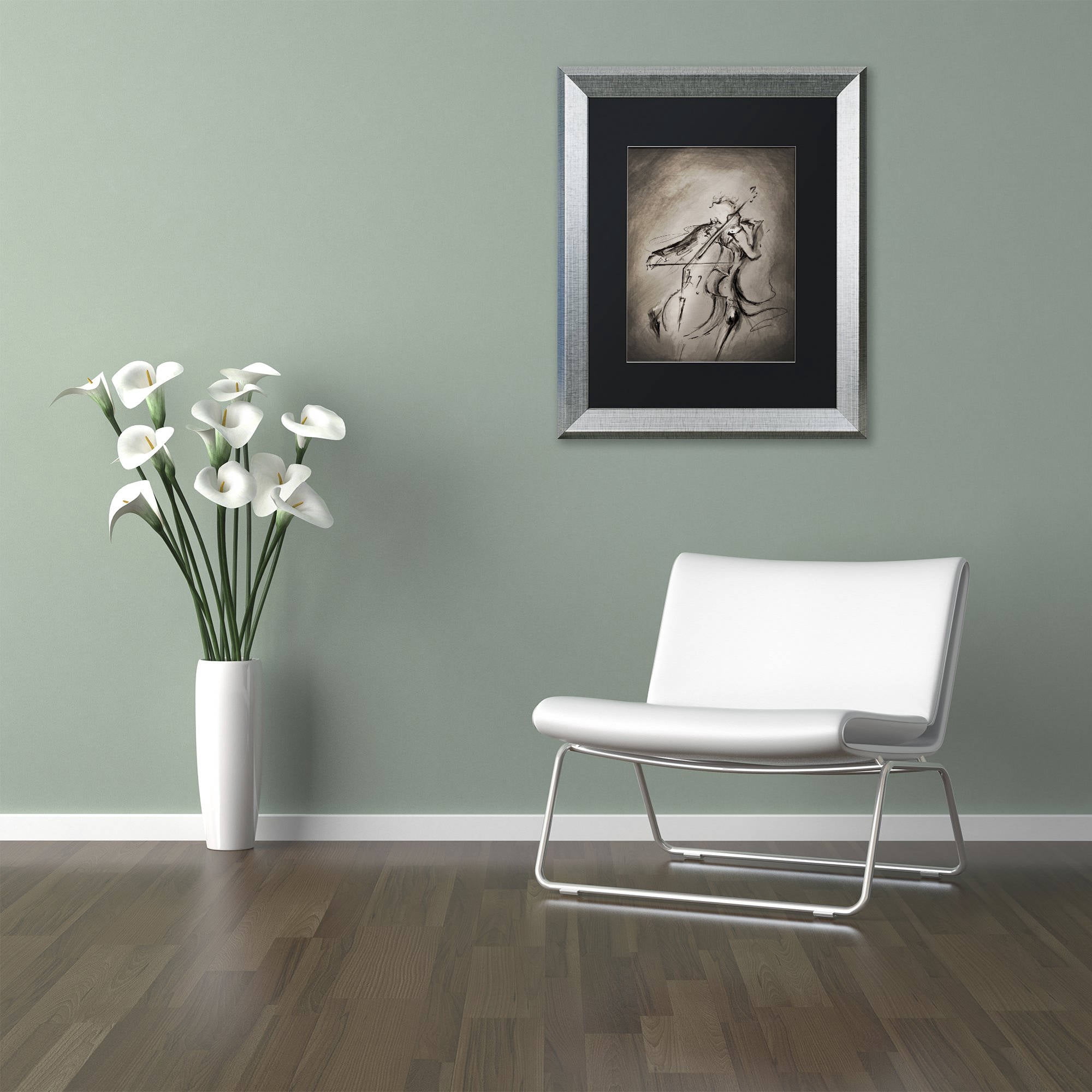 Trademark Fine Art 'The Cellist' Canvas Art by Marc Allante, Black Matte, Silver Frame
