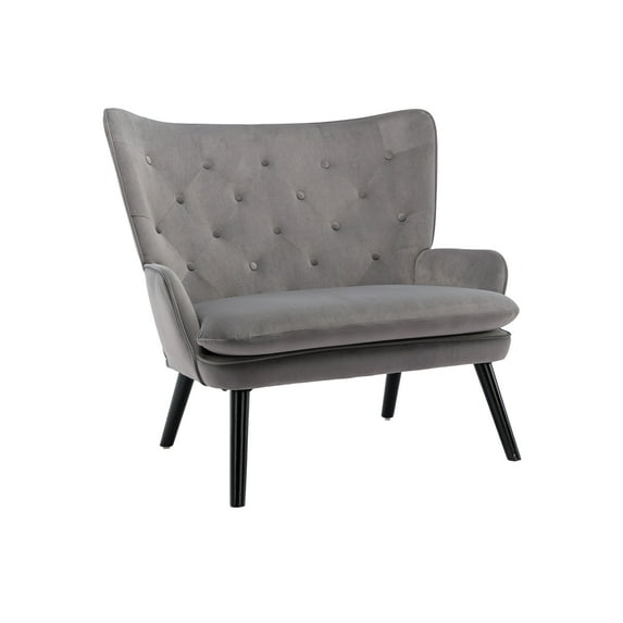 Wingback Chair, Accent High Back Armchair with Backrest, Wood Legs and Armrest, Upholstered Sofa Chair Loveseat with Padded Seat for Living Room Bedroom Office, Silver