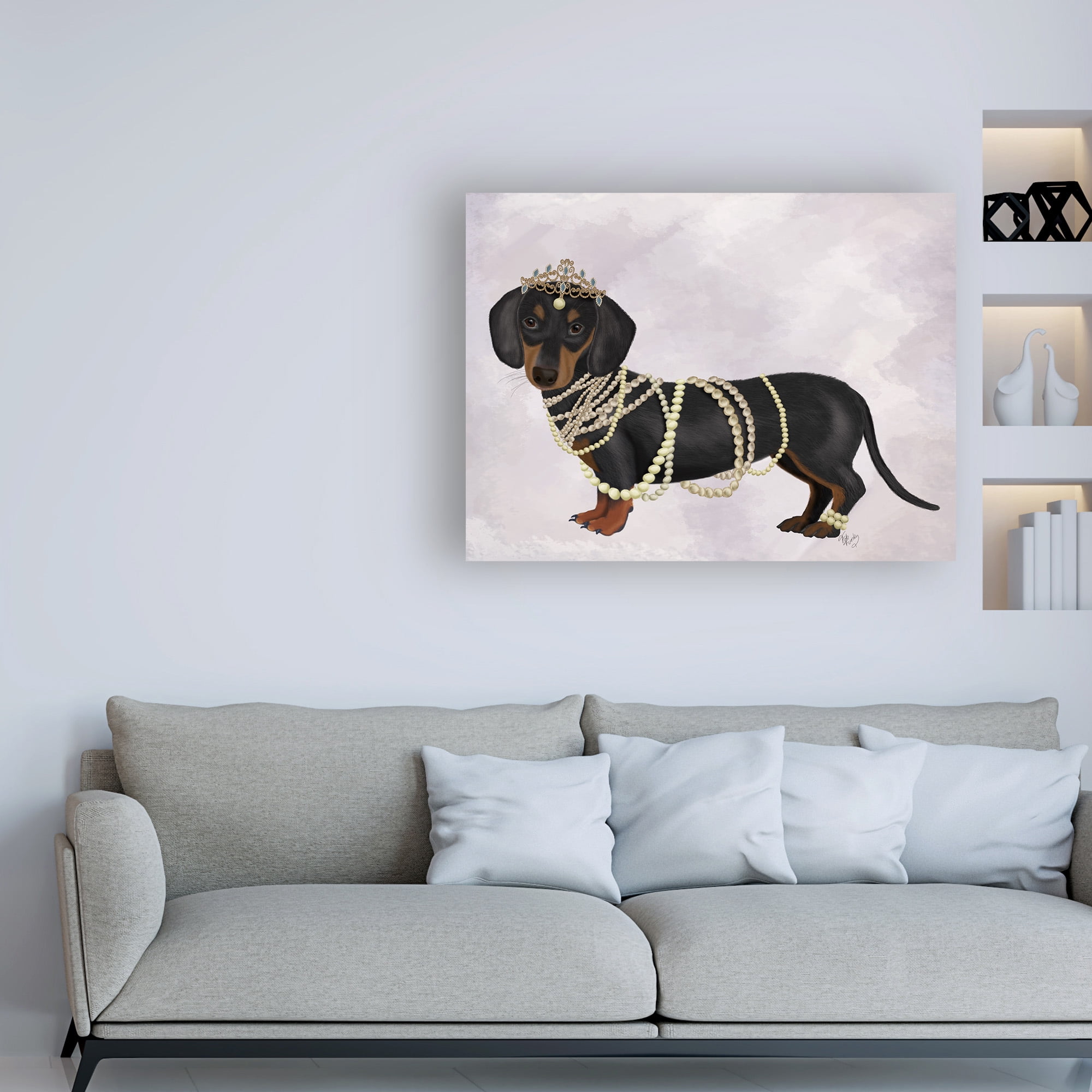 Trademark Fine Art 'Dachshund and Pearls' Canvas Art by Fab Funky