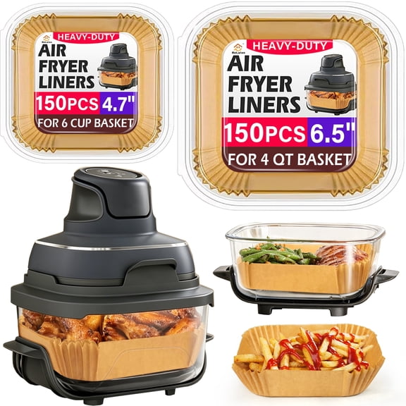 300PCS Air Fryer Liners Disposable for Air Fryer Accessories for Ninja Crispi 4-in-1 Portable Glass Cooking System,Square Parchment Paper Sheets for 4QT & 6 Cup Air Fryer