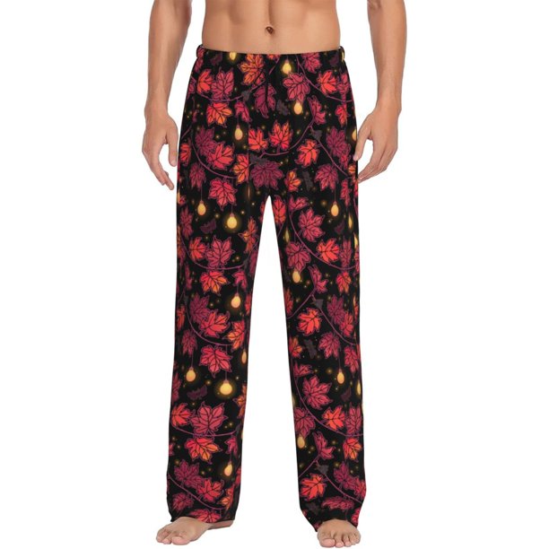 Fotbe Beautiful Maple Leaf Lantern Pantalones de Pijama para Hombre, Pantalones de Dormir, Pantalones de Casa con Cintura Ajustable y Bolsillos-XX-Large