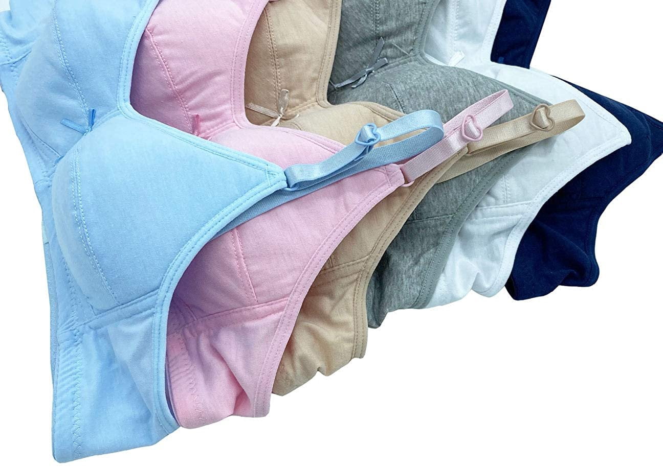 6 Pieces Wire Free No Padding Teenager Girl Cotton Junior Training Bra A Cup (30A, 58012)