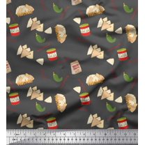 Soimoi Gray Cotton Voile Fabric Nachos & Salsa Food Print Fabric by Yard 42 Inch Wide