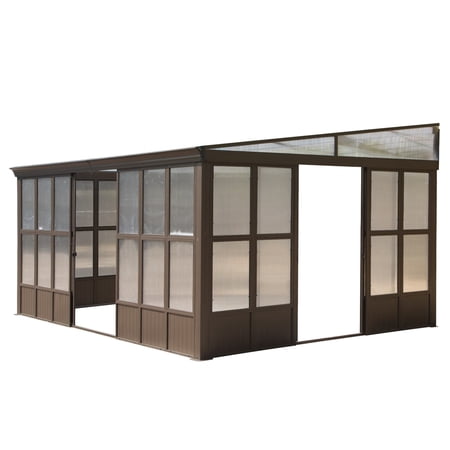 HNGKNG 12x16FT All Season Sunroom Outdoor Permanent Wall Mounted Solarium with Detachable Polycarbonate Windows Aluminum Lean to Gazebo Sun Room with 2 Lockable Sliding Doors for Garden