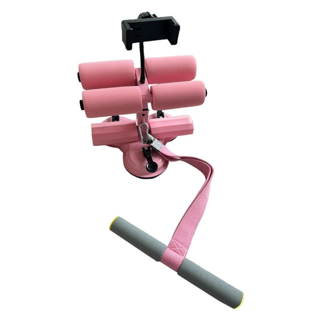 Barra de abdominales en el suelo Equipo de asistencia para abdominales con soporte para teléfono Ventosas Rosa