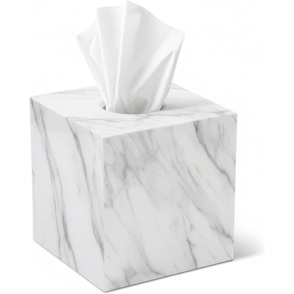 Tissue Box Cover Holder Square Marble Bathroom Vanity Nightstand Bedroom Livingroom Decorative Decor Toilet Organizer Tissues (Marble, Square)
