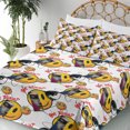 thumbnail image 3 of Ambesonne Emoji Fitted & Top Sheet Set with Shams, Funny Faces Antique Heads Art, Pale Orange Multicolor, 3 of 5