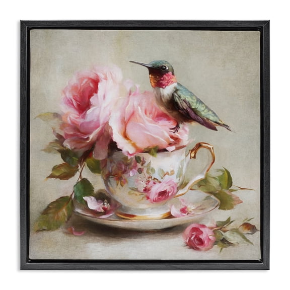 Stupell Industries Rustic Lodge Hummingbird & Tea Cup Black Floating Frame Canvas Art, 18 x 18, by Tina LeCour
