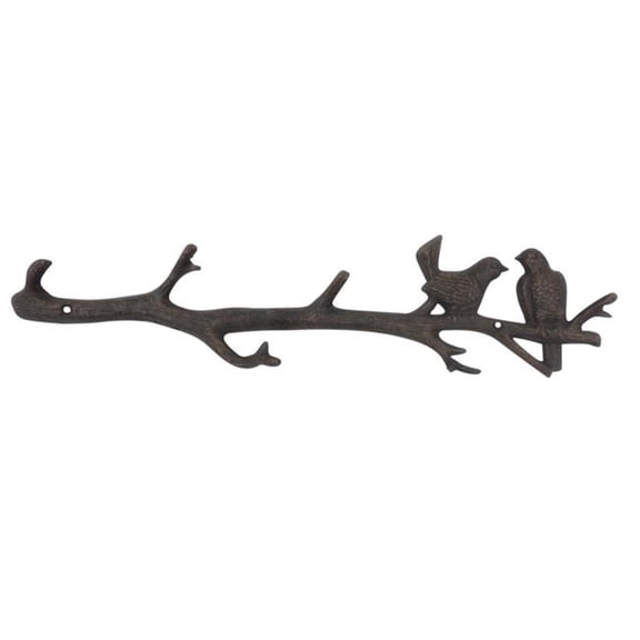 2 x 1 x 19 in. Rustic Copper Cast Iron Love Birds on a Tree Branch Decorative Metal Wall Hooks