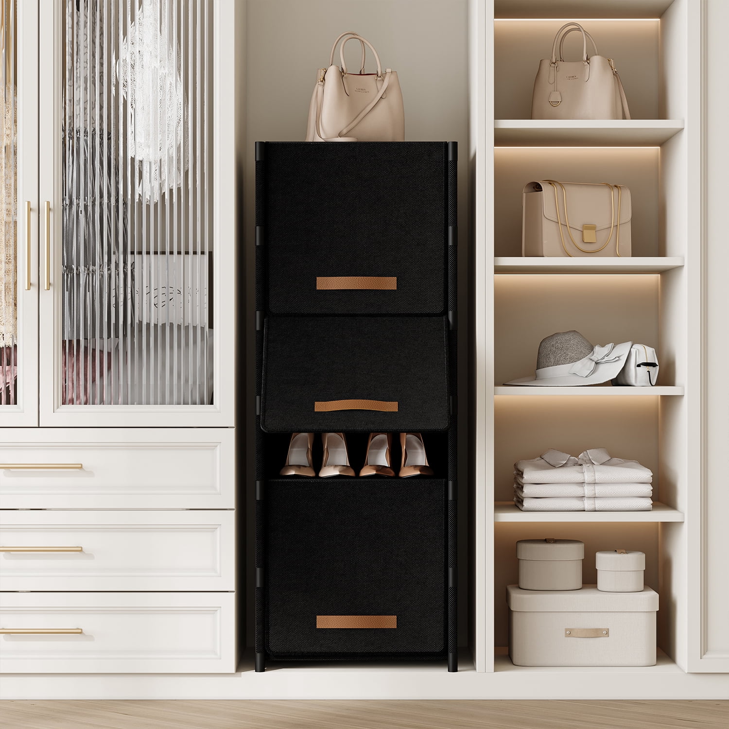 BGTREND 7 Tier Narrow Shoe Rack with Covers Shoe Storage Organizer Holds 14 Pairs for Closet Entryway Hallway, Black