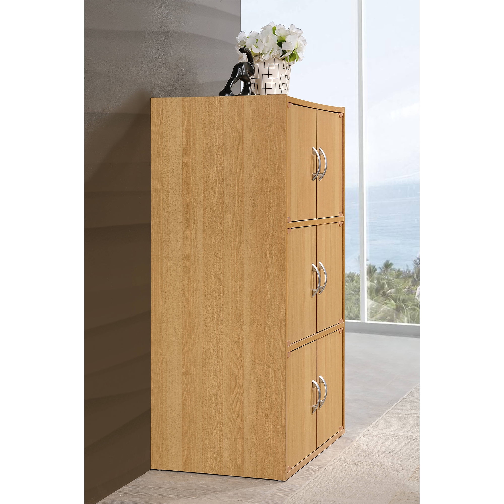 Home Indoor Decorative 3-Shelf, 6-Door Bookcase