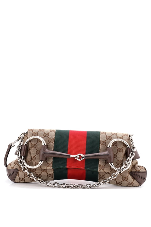 Pre-Owned Horsebit NM Web Chain Clutch GG Canvas Medium By Rebag