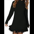 thumbnail image 1 of Vestido Tipo Suéter de Larga para Mujer, Informal, de Punto Acanalado, con Borlas, para Otoño. Negro L, 1 of 5