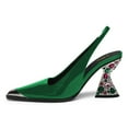 thumbnail image 2 of YDN Women Fashion Studded Pointed Toe Elastic Slingback Pumps Colorful Crystal High Heels Slip On Shoes Wedding Event Dress Size 8.5 Green, 2 of 4