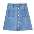 thumbnail image 4 of RUTAYY Jean Skirts For Women Denim High Waisted Trendy Stretchy Mini Button Front Short Pencil Skirt With Patch Pockets Solid Color Flowy Swing Pleated Beach Skirts, 4 of 4