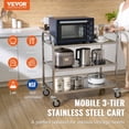 thumbnail image 2 of VEVOR Kitchen Utility Cart 3 Tiers Wire Rolling Cart 450LBS Capacity with 80mm Basket Curved Handle PP Liner 6 Hooks, 2 of 5