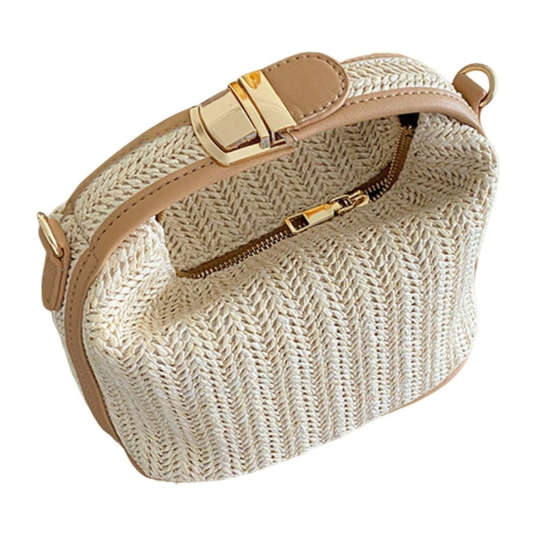 Handmade Weaving Straw Handbag Boho Shopping Travel Bag Shoulder Bags for Travel Ladies Gift