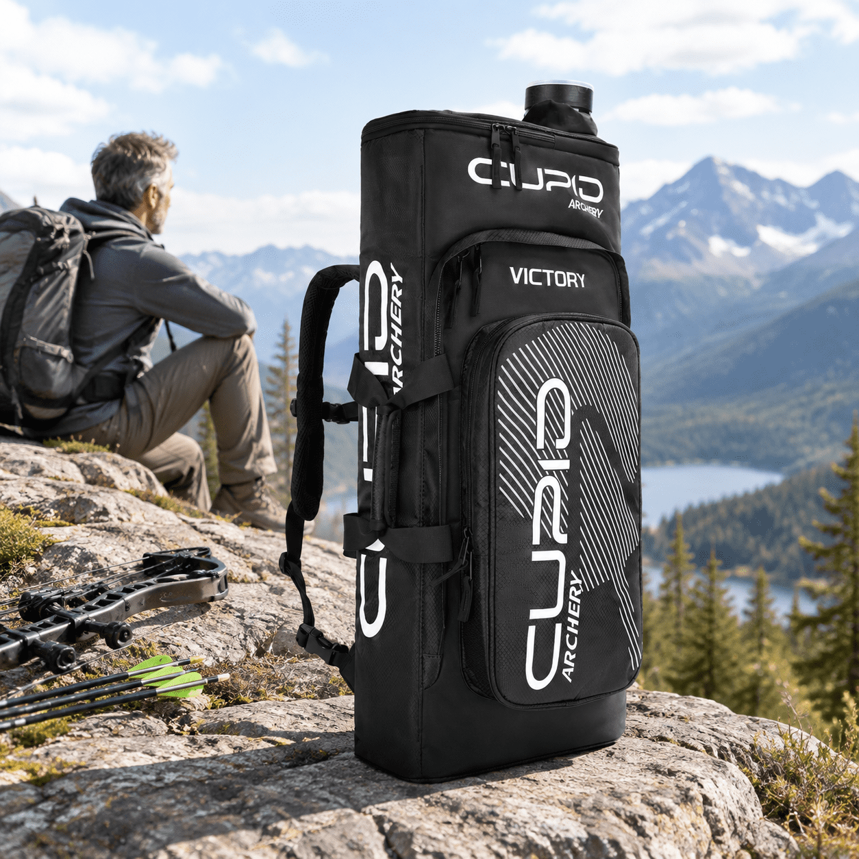 Black Takedown Recurve Bow Archery Backpack Case with Arrow Tube