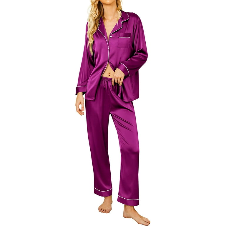 Ekouaer Satin Pajamas Women's Long Sleeve Sleepwear Silk Soft Button D –  ekouaercommunity