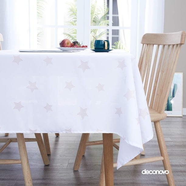 Deconovo Mantel con estampado de estrellas grandes, blanco, 137 cm de ancho x 304 cm de largo, decorativo, Oxford, resistente a las arrugas, para comedor.