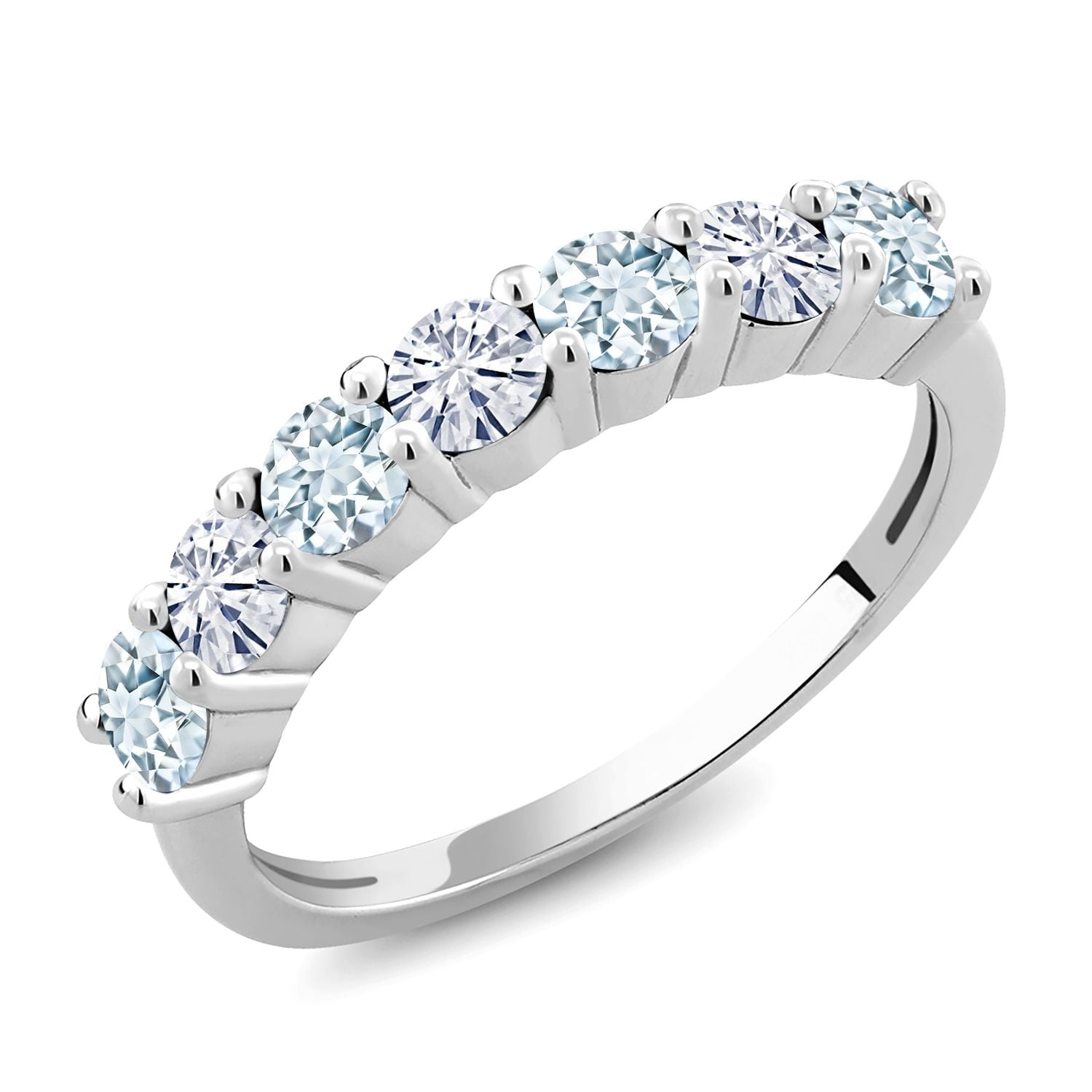 Gem Stone King 925 Sterling Silver Round Aquamarine and Moissanite Anniversary Ring for Women (1.16 Cttw, Gemstone Birthstone, Size 8)