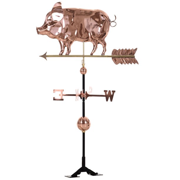 Outsunny Copper Pig Wind Weathervane for Roofs with Included Mountain