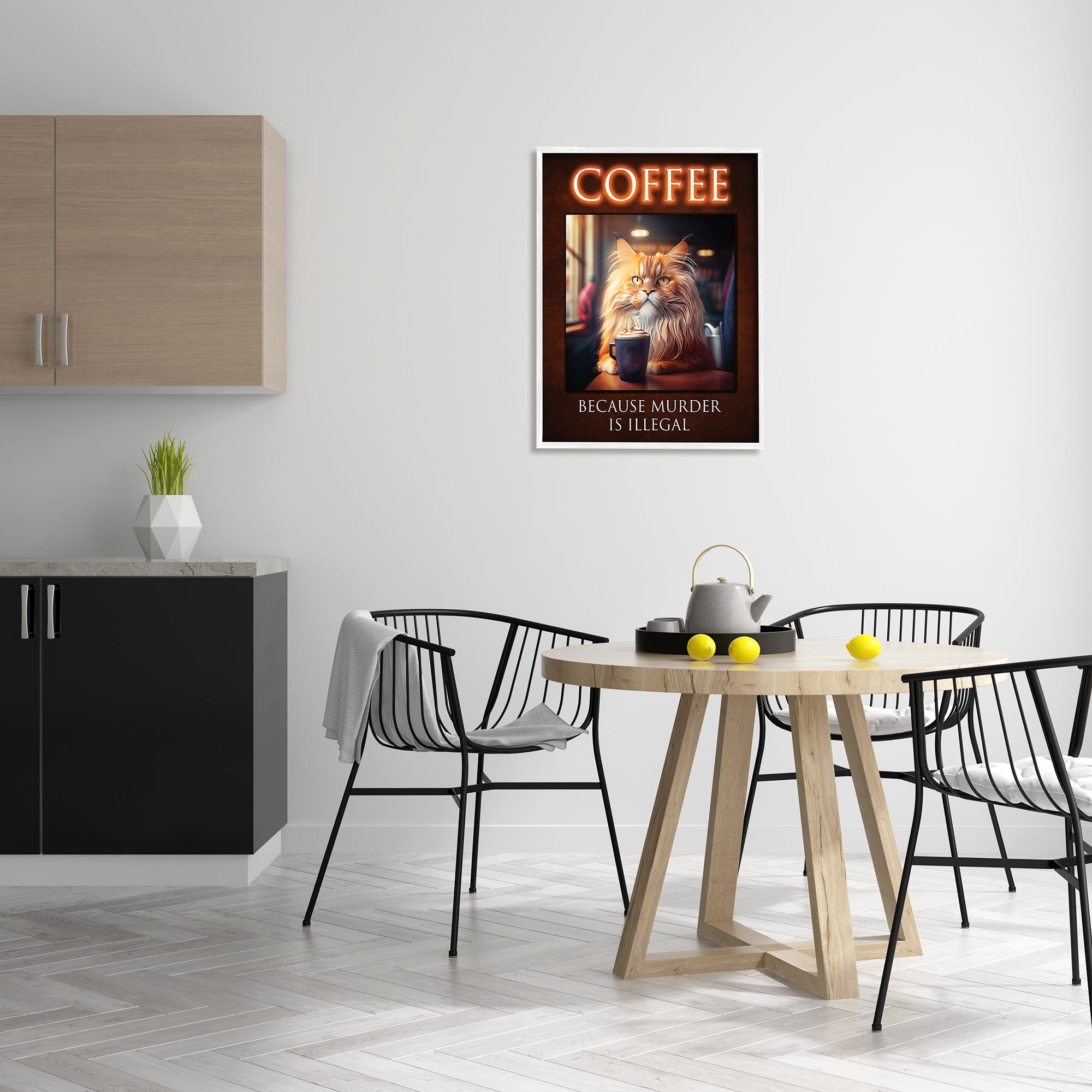 Stupell Industries Funny Cat Coffee Phrase Animals & Insects Painting White Framed Art Print Wall Art, 24 x 30