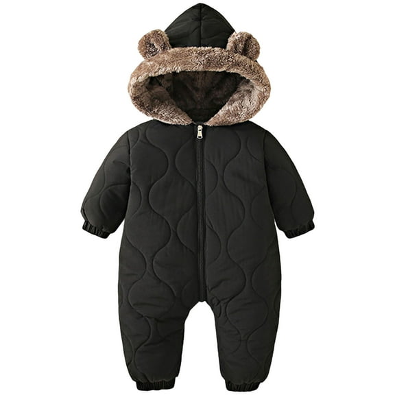 newwalpole Baby Boy Snowsuit Newborn Winter Jumpsuit Romper Coat Clothes Outwear Onepiece Hoodies Toddler Black for Size 1-6 Months